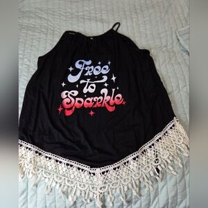 No Boundaries Black Muscle Tee with Red and Blue Print